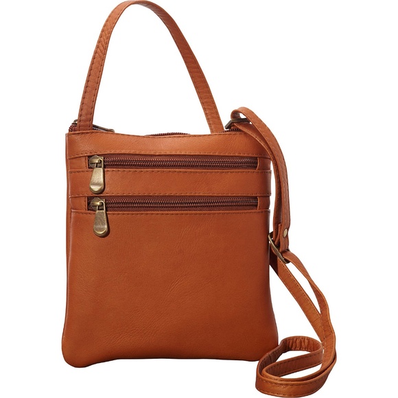 NWT Le Donne 2 Zip Mini Crossbody in Cafe - Picture 1 of 8